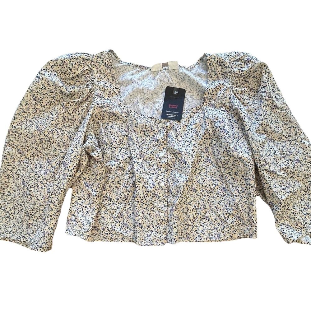 NWT Women Levi's button‎ up cropped long Puff sleeve blouse Floral Top Size XXL